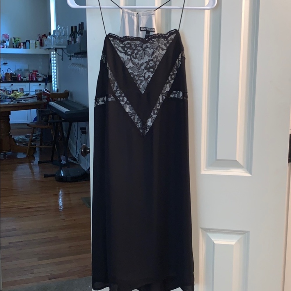 Black slip dress with lace inlay